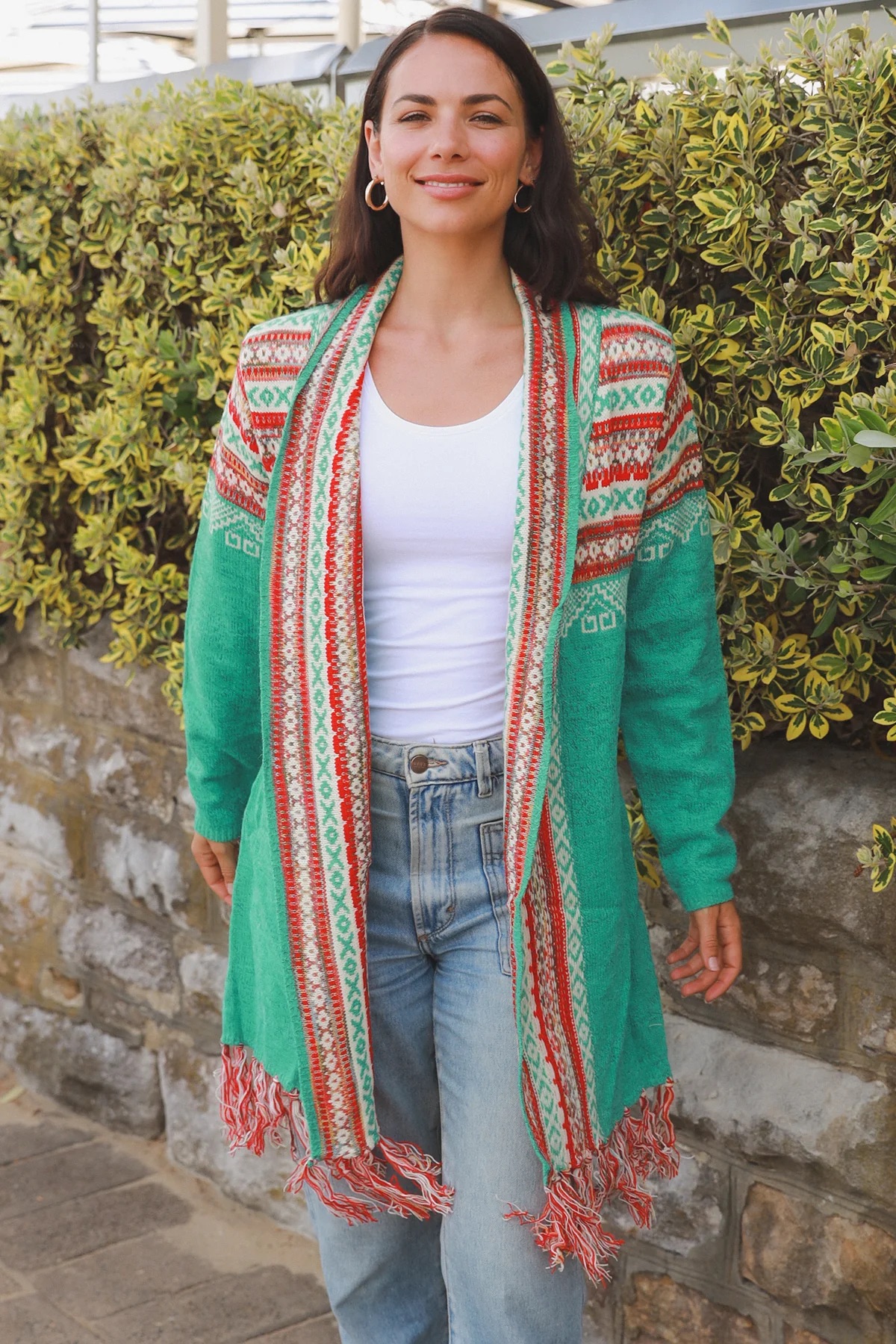 Kardigan - zelený s třásněmi