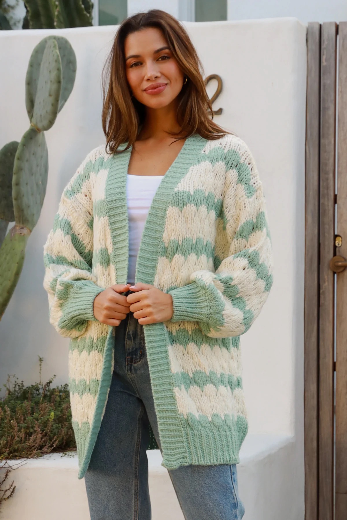 Chunky kardigan - Forest Stripes