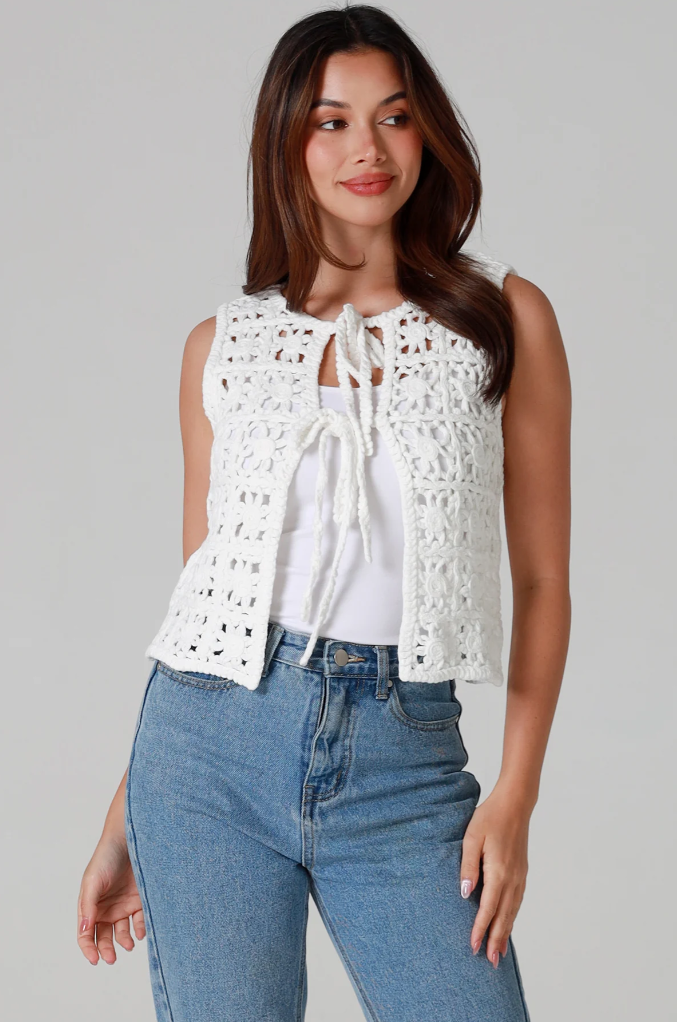 Háčkovaná boho vesta z bavlny – Pure White