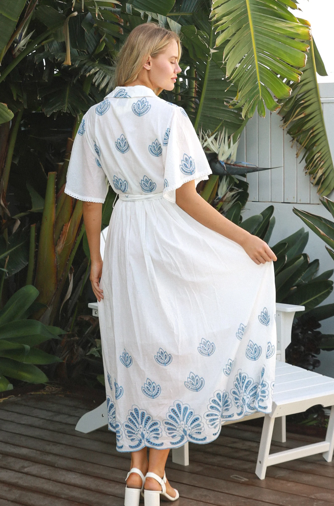 Bavlněné boho šaty - Modrý lotos