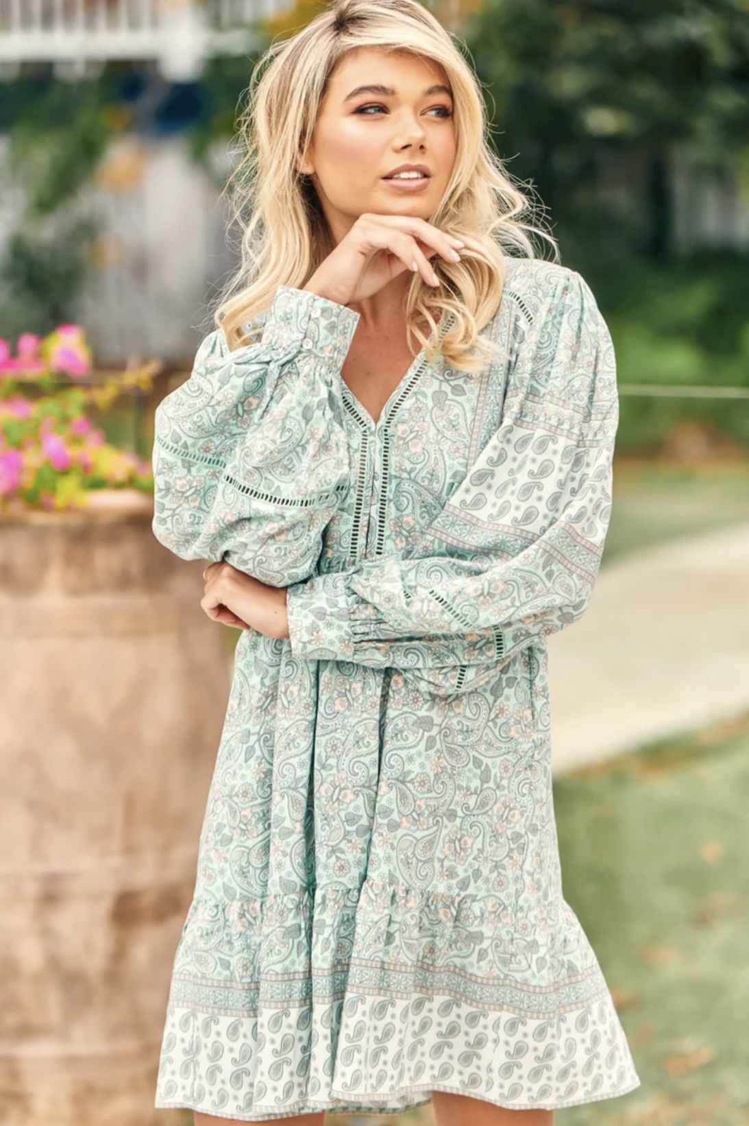 Jaase – Leo Mini Dress: Mint Paisley Print