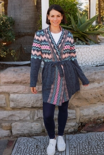 Šedý boho kardigan s páskem